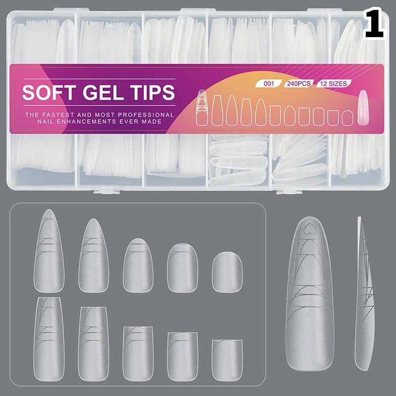 

HUA 240Pcs Trapezoid Long-T Matte Soft Gel Nail Tips Traceless With Auxiliary Lines Multifun Full Cover Fake Nail For Extension