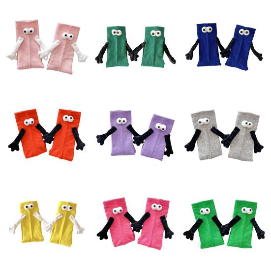 1 Pair Magnetic Hand Socks Solid Color Long Socks with 3D Character Arm Holding Hands Wearable Socks Daily Wear