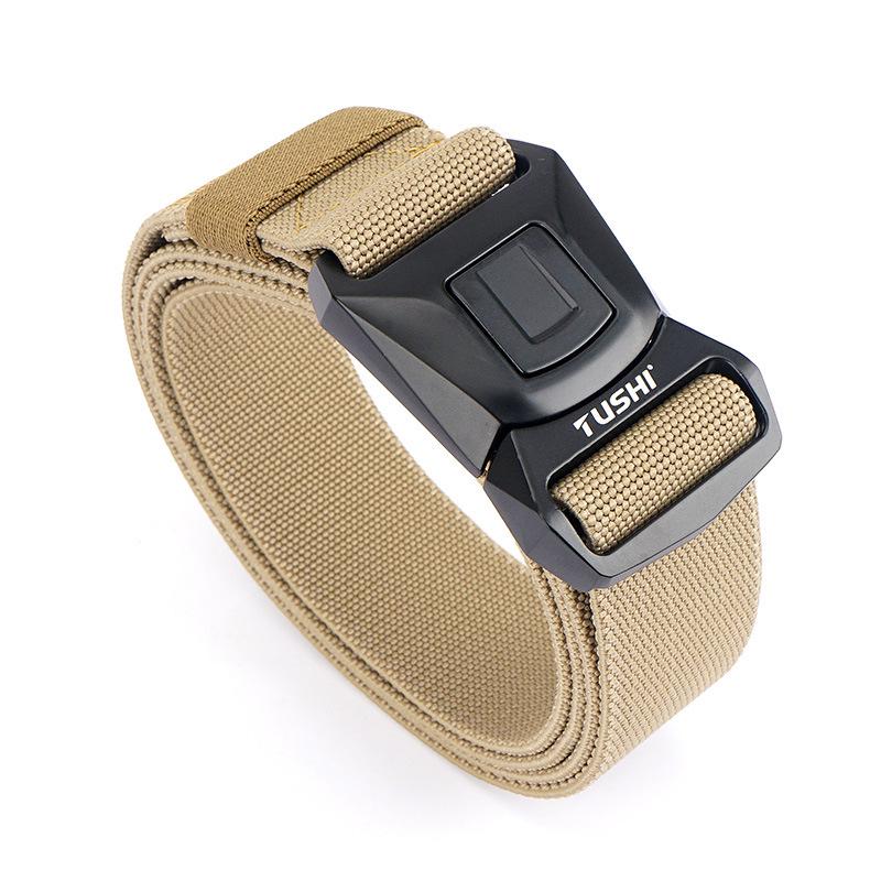 Men's Quick-Release Elastic Workwear Belt with Leather Trim
