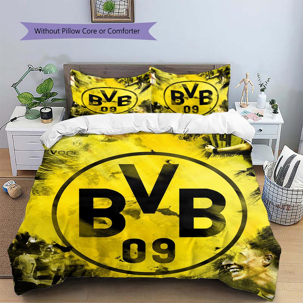 Borussia Dortmund Team Logo Muster Bettwäsche Heimdekoration Geburtstagsgeschenk (1 Bettbezug + 2 Kissenbezüge, ohne Füllung)