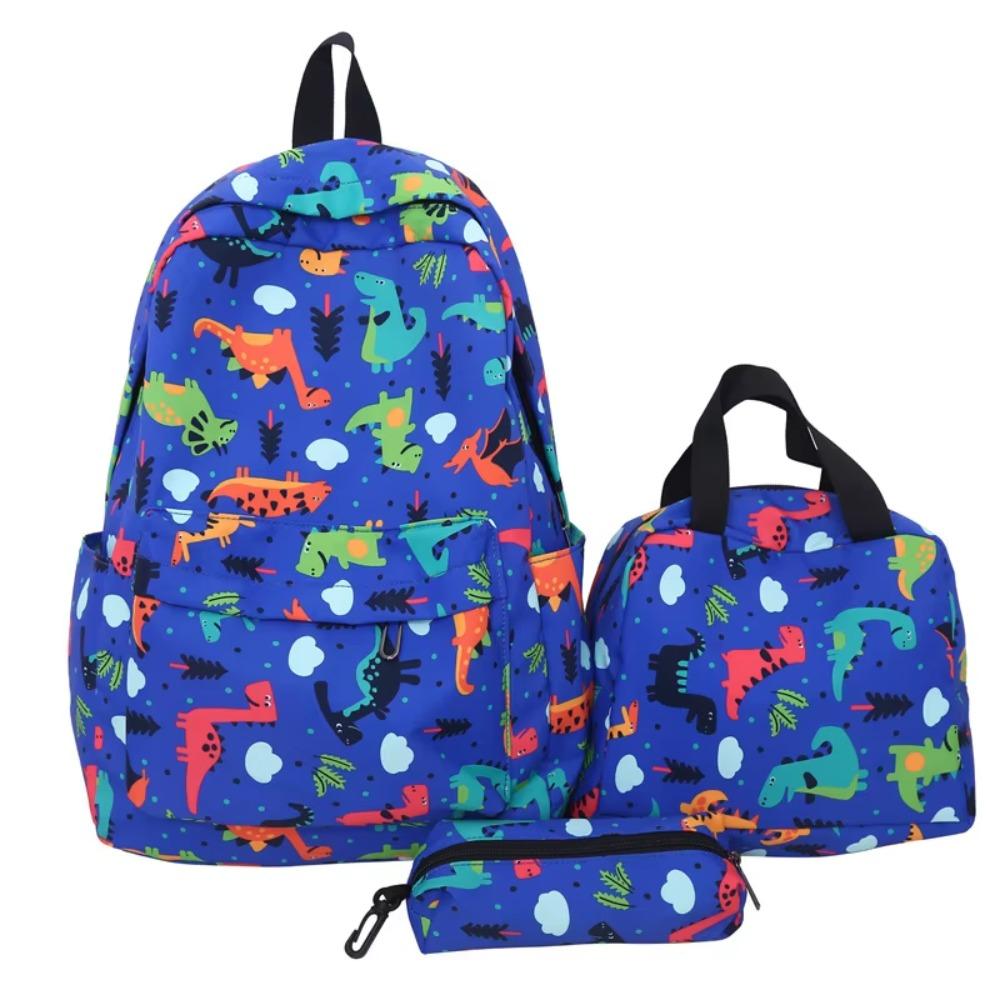 3 Pcs Kids Backpack Large Capacity Fashion Print Dinosaur Backpack Set Nylon Spacious Interior Casual Bags for Kids & Teens