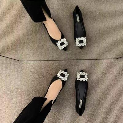 Nouvelles chaussures à boucle et strass pour femmes, sens du design pointues plates, petite fragrance française, mode célébrité, niche, chaussures simples