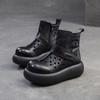 Johnature Retro Breathable Hollow-out Summer Boots Genuine Leather Short Boots Versatile Women's Flat Platform Shoes