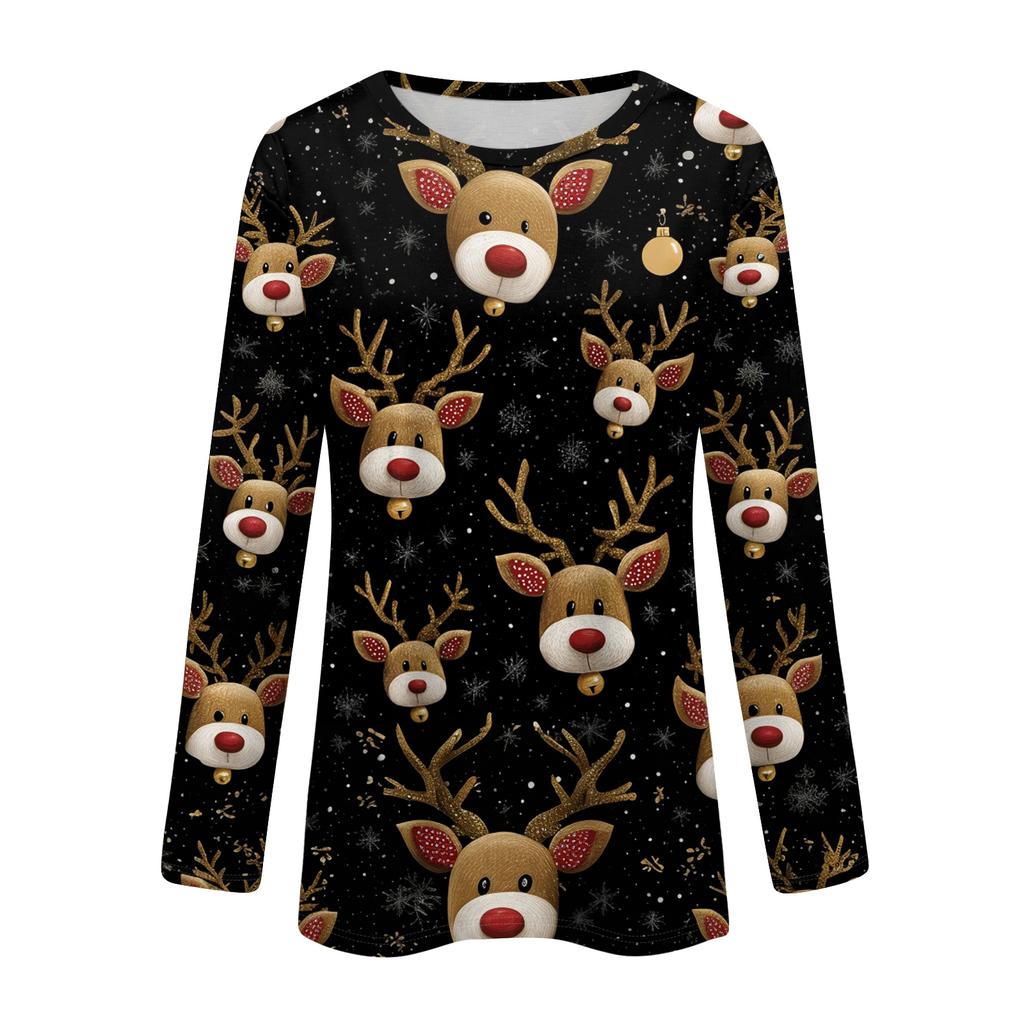 Women's Fashion Casual Long Sleeve Christmas Printed Round Neck Top