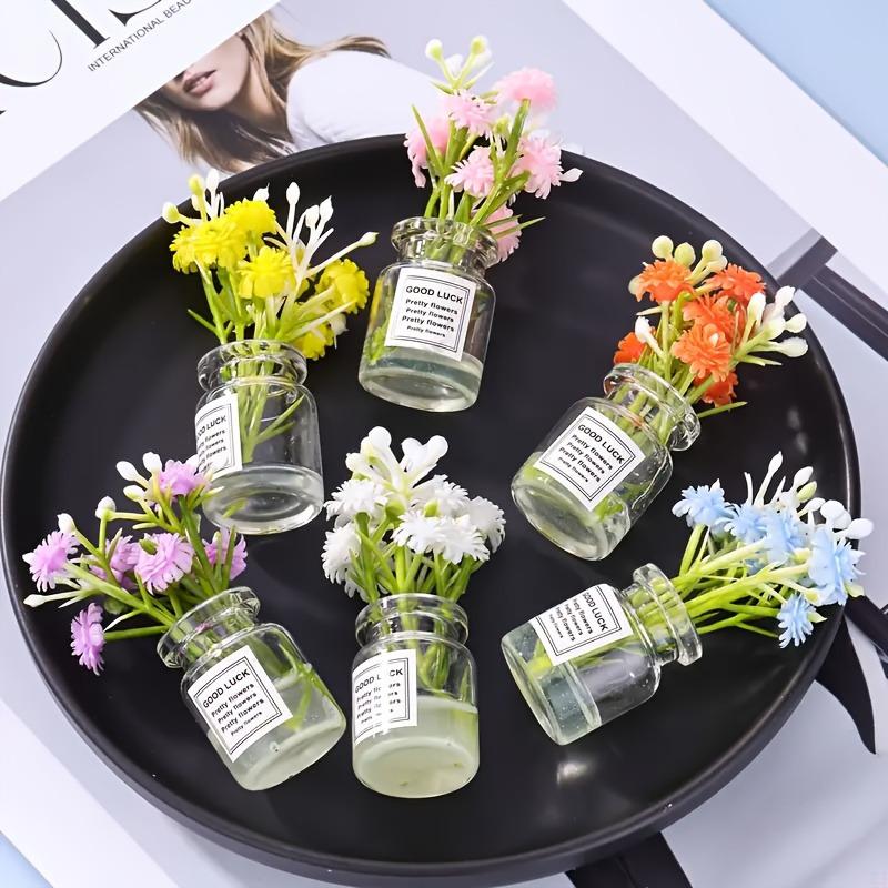 10Pcs Miniature Dollhouse Plant Flowers, 1:12 Tiny Small Glow In The Dark Glass Vase Flowers Plant House Decor, Faux Flower Model Dollhouse Decoration