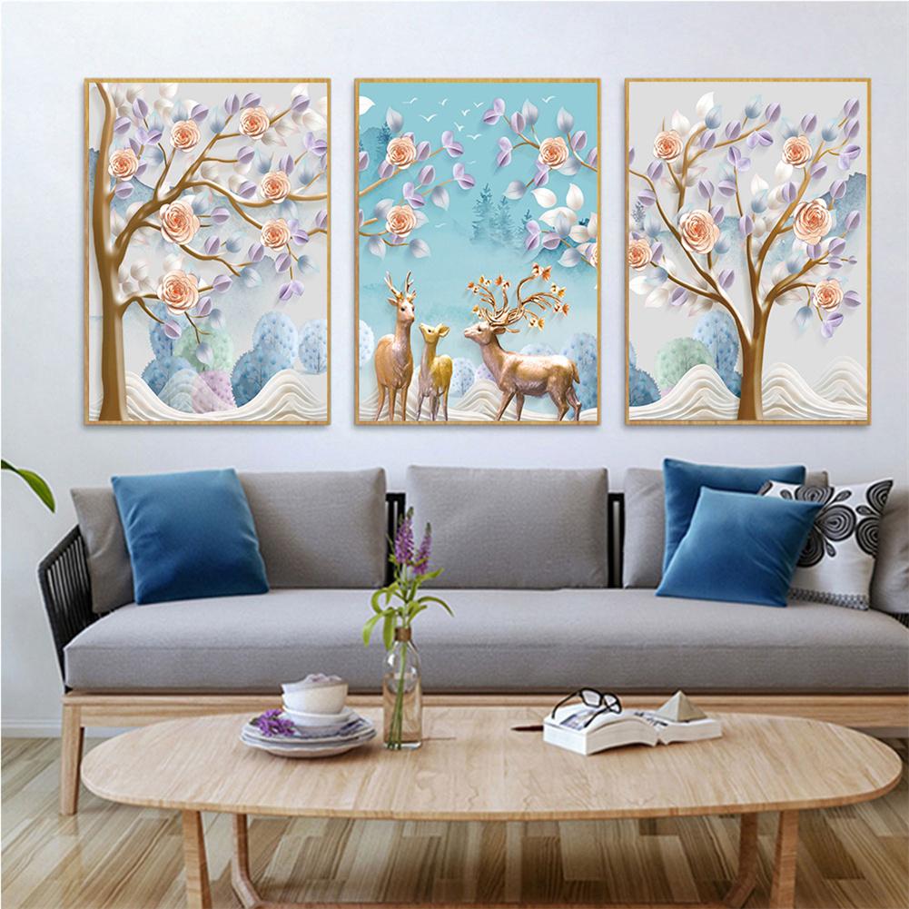 

3pcs Hanging Decorative Painting Poster Print Elk Tree Canvas Painting Wall Art For Living Room Decor 30x40cm