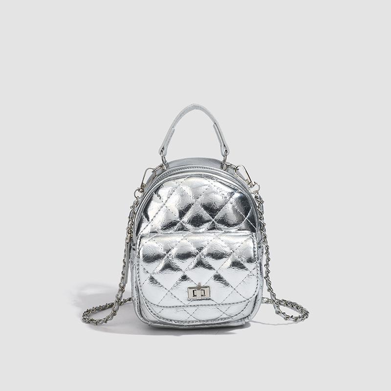 Textured niche diamond chain backpack bag women s 2026 new fashionable versatile small backpack single shoulder travel bag women