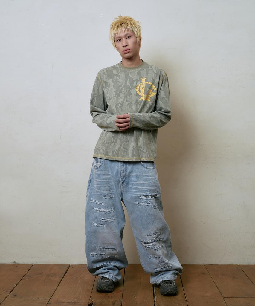 Lujeoseukeulleob Crack Logo Long Sleeve T-Shirt Camo