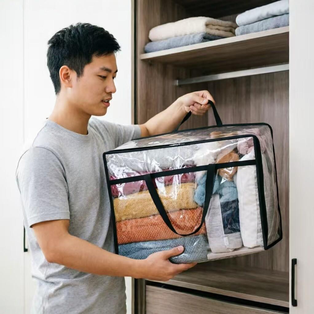 Large Capacity Transparent Waterproof Storage Bag for Clothes and Quilts