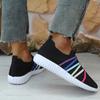 Fashion Color Band Breathable Mesh Flats Women 2025 Plus Size 36-43 Soft Sole Casual Sneakers Woman Slip On Thick Sole Walking Shoes