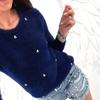 Sweater Jumper Long Sleeve Resistant Autumn Thickened Cold Winter Plush Faux Pearls Decor Sweater Jumper Streetwear