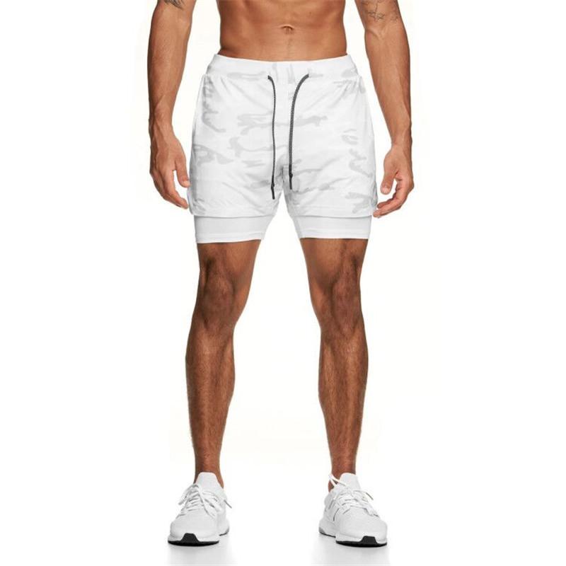 Men's Double Layer Color Block Sports Shorts with Hang Towel - Breathable, Solid Color Fitness Running Shorts.