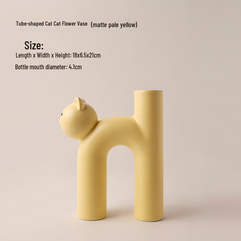 Nordic Cat Flower Vase Ornament - Cute Cream Style Decoration for Floral Arrangements