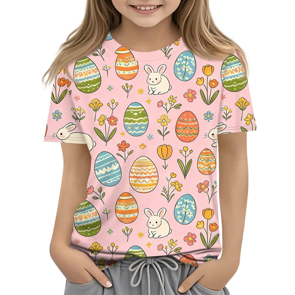Children's Easter Printed Round Neck Short Sleeved Casual T-shirt