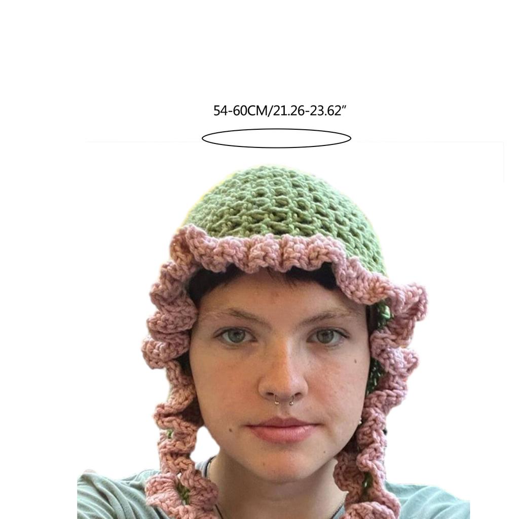 Knit Hollow Hat for Women Handmade Beanie Hat Girl Sun Protections Cap Fashion Ruffle Edge Hat Teens Fashion Headwear