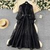 Francia Vintage Ricamo Abiti Formali Donna Estate Autunno Manica Lunga a Lanterna Pizzo Perla Ballo Serale Compleanno Abito da Festa
