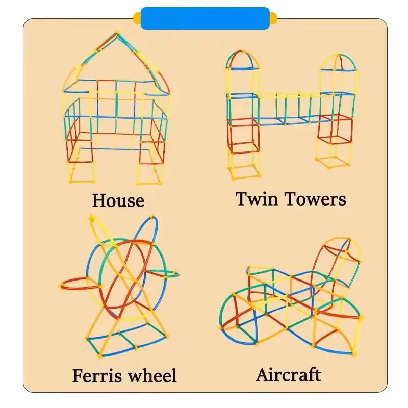 100 Pcs Diy Children'S Straw Building Blocks Hose Toy Splicing 4D Spatial Thinking Puzzle Creative Toy Construction