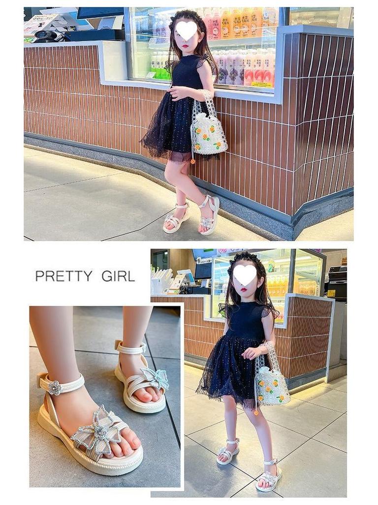2025 Summer Rhinestone Bow Sandals for Girls - Casual Soft Princess Shoes for Little and Big Kids