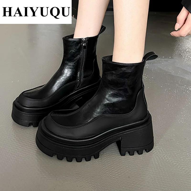 High Heels Plateau Stiefel Schnee Knöchel Damen Schuhe Winter Brandneu Chelsea Motorradstiefel Goth Leder Pumps Botas Mujer