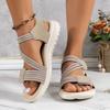 New 2025 European and American sandals women's foreign trade large size sewing line wedge heel casual Velcro sandals