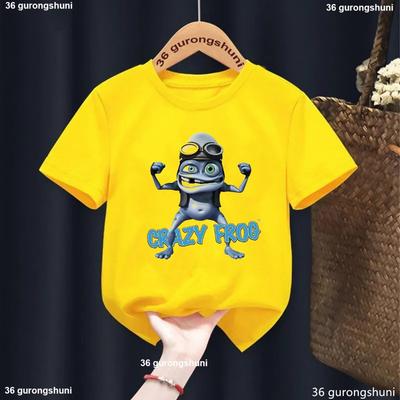 Neues Sommer-Style Jungen T-Shirt Lustiger Verrückter Frosch Cartoon Druck T-Shirt Kinder Mode Trendige Jungen Kleidung Weiß Rundhals Mädchen Shirt Top