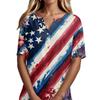 Women's Casual V Neck Short Sleeve T Shirt with Decorative Buttons and Independence Day Print Lightweight Summer Top for Everyday Wear