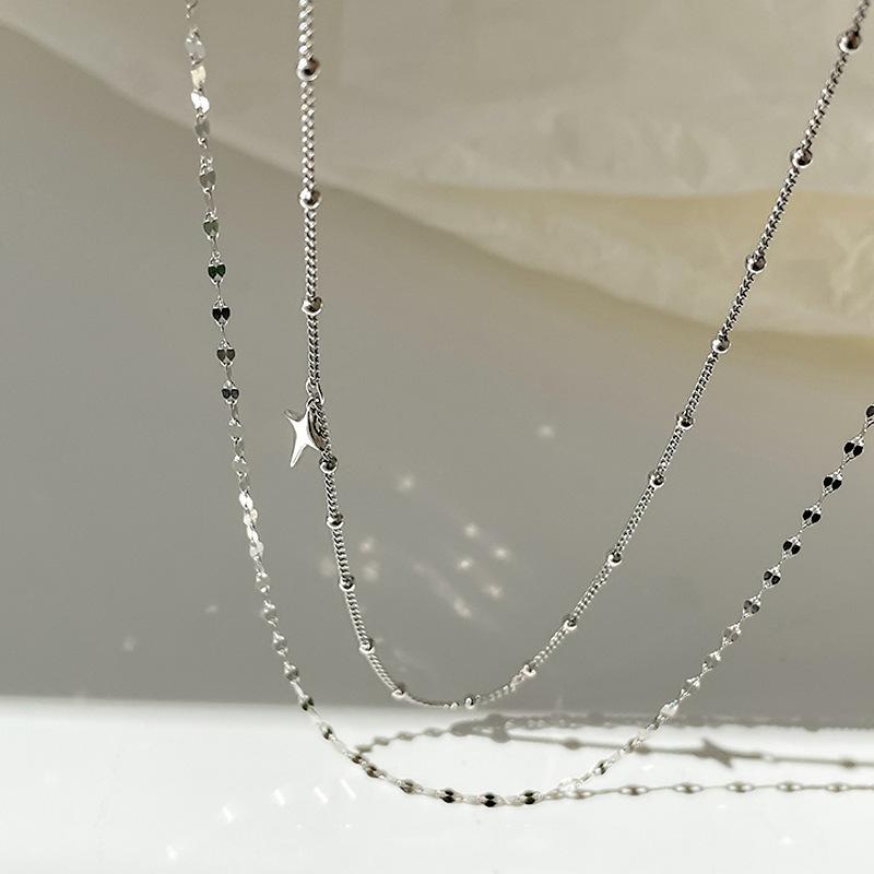 Romantic Bilayer Asterism Pendant Necklace for Women Sparkling Rhinestones Star Heart Bead Choker Y2K Accessories Fine Jewelry