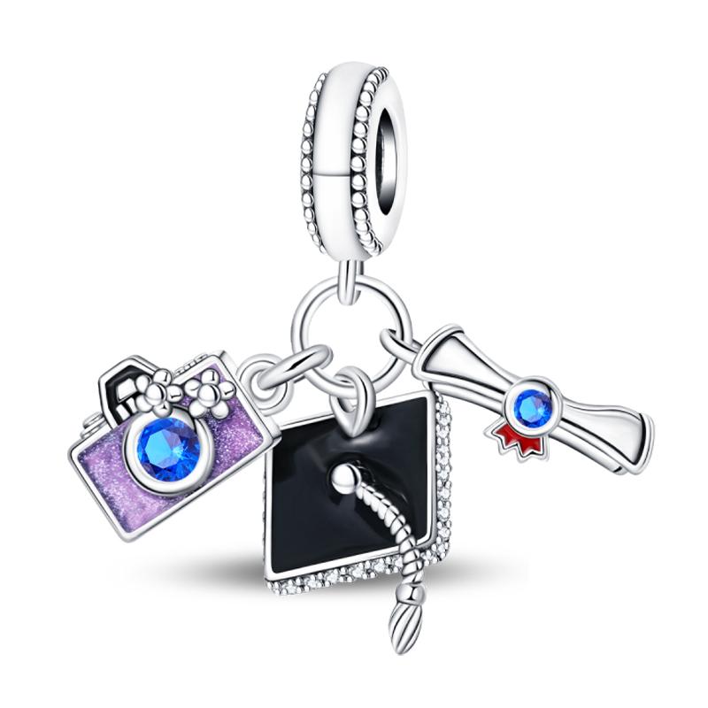 Copper Color Graduation Certificate Bachelor'S Hat Graduation Series Charms Beads Fit Pan Original Bracelets Diy Jewelry