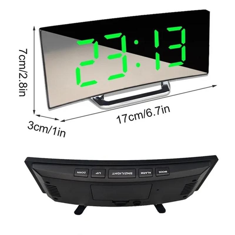 Curved Screen Mirror LED Digital Clock Creative Digital Alarm Clock with Large Display USB Charging Powered Bedside Table Clock2