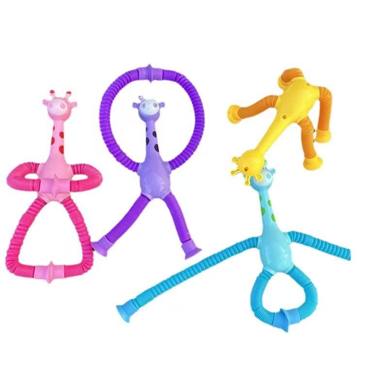 Suction Cup Giraffe Light-Up Extendable Tube Educational Cartoon Toy for Kids
