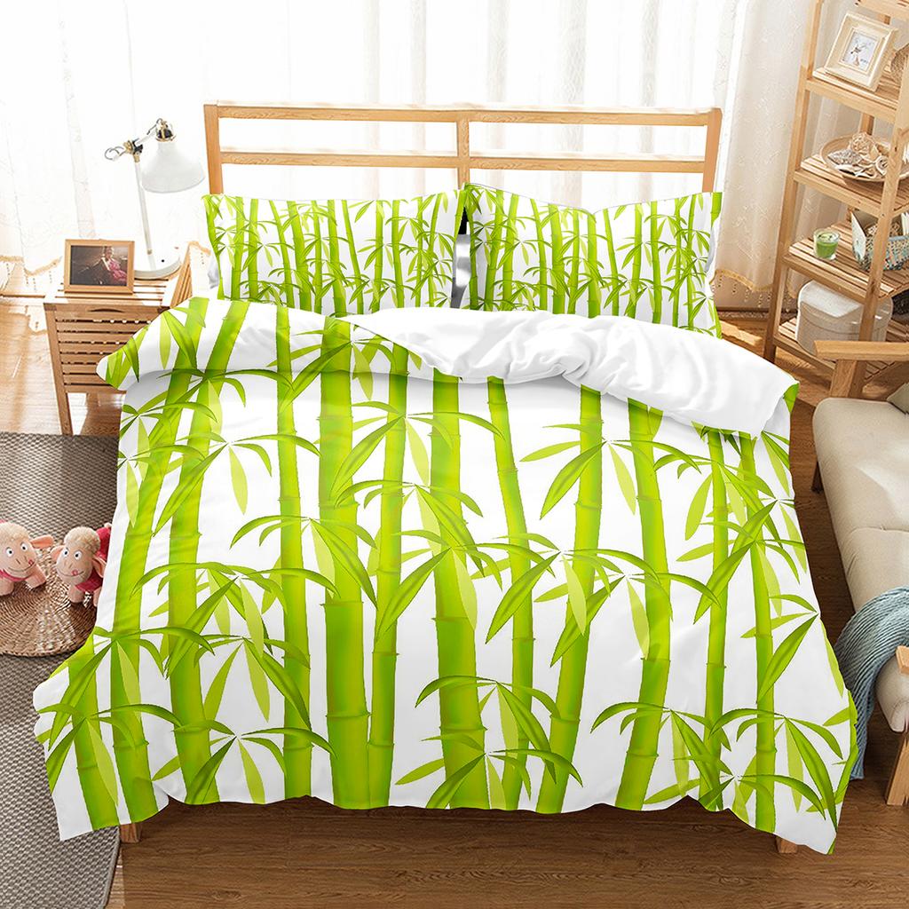 Bambus Dynetrekksett Tusjmaling Svart Grønn Bambus Polyester Dynetrekk King Queen Size For Barn Gutter Jenter Sengetøysett