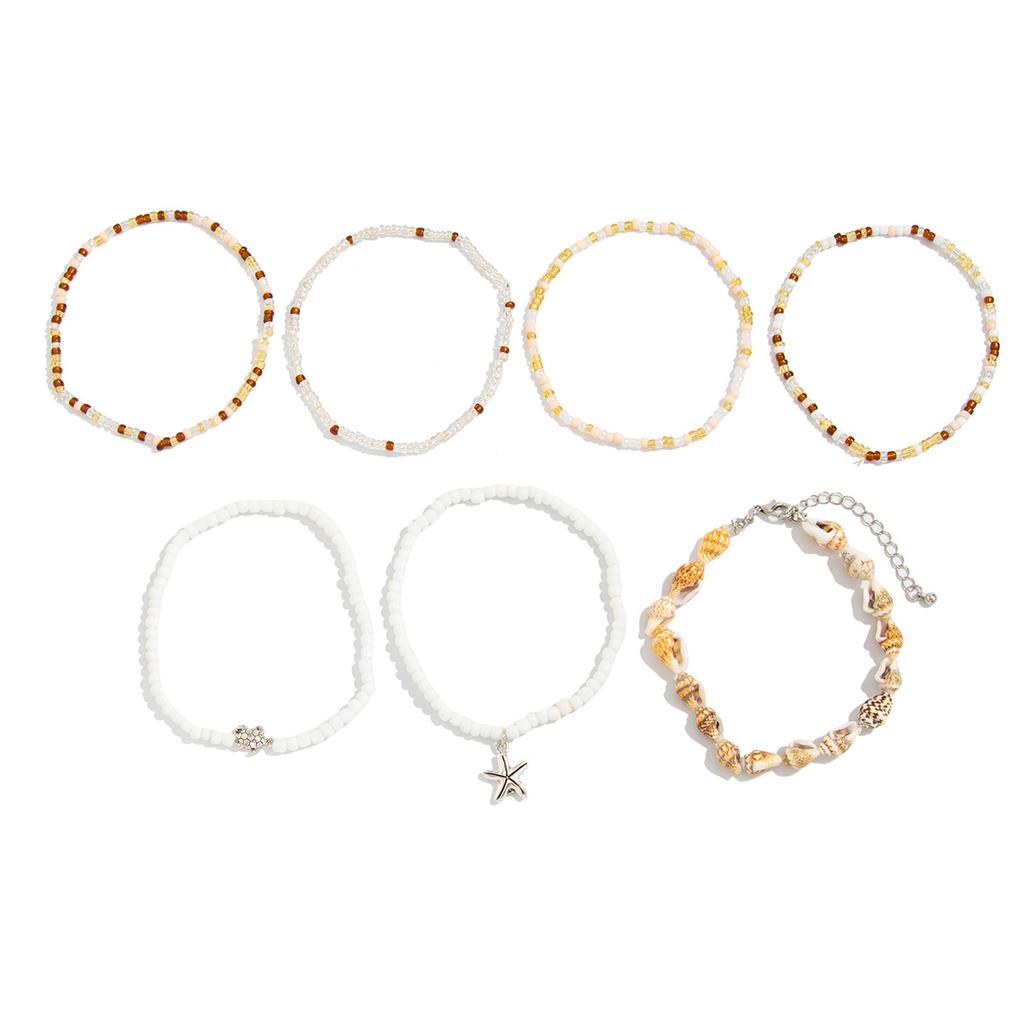 Beach Resort Wind Starfish Pendant Shell Ankle Chain, Fashion Rice Bead Beaded Ankle Chain Set