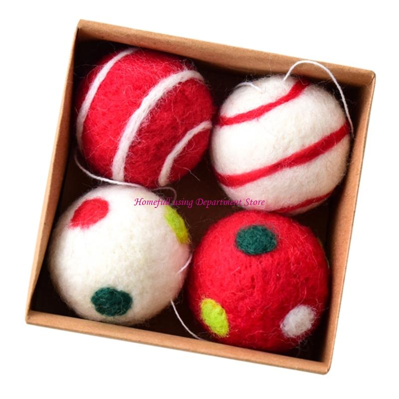 Christmas Felt Snowflake Ball Decoration Pack of 4 Winter Home Decoration