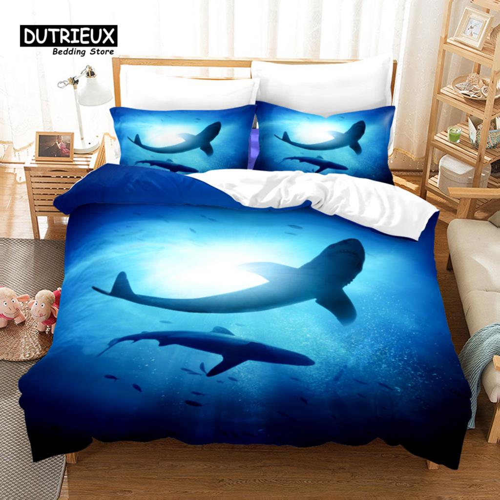 Sharks Underwater Duvet Cover Set, Fashion Bedding Set, Soft Comfortable Breathable Duvet Cover, For Bedroom Guest Room Decor