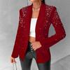 Damen marineblau Strassbesetzter Blazer Lässige Langarmjacke