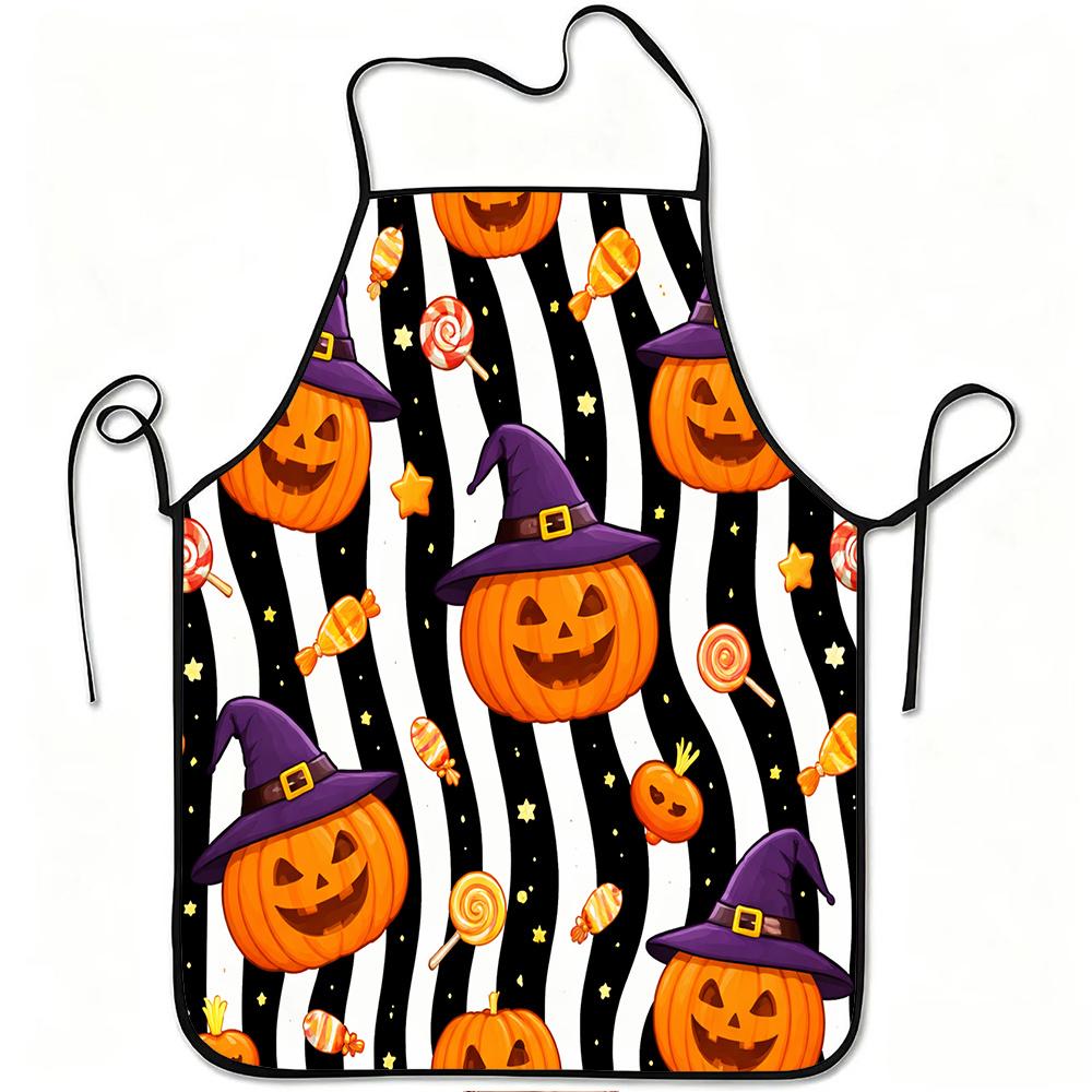 1pc Halloween Pumpkin Candy Witch Hat Print Apron, Durable and Easy To Clean, Adjustable Waistband, Polyester Material, for Kitchen Cooking, Gardening