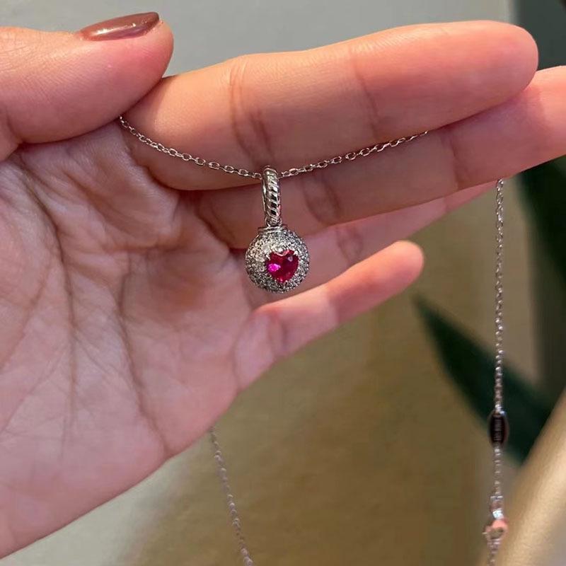 Hui Zhi Yi S925 Silver Ruby & Pink Sapphire Pendant - Elegant, Versatile Women's Fashion Accessory