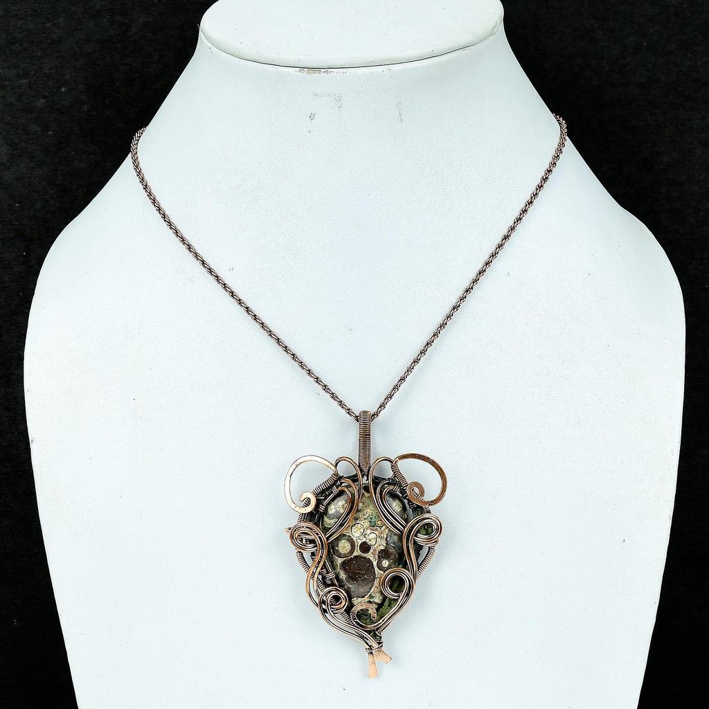 Crocodile Jasper 999 Copper Wire Wrapped Pendant, Handmade Gemstone Jewelry Pendant Gift For Birthday