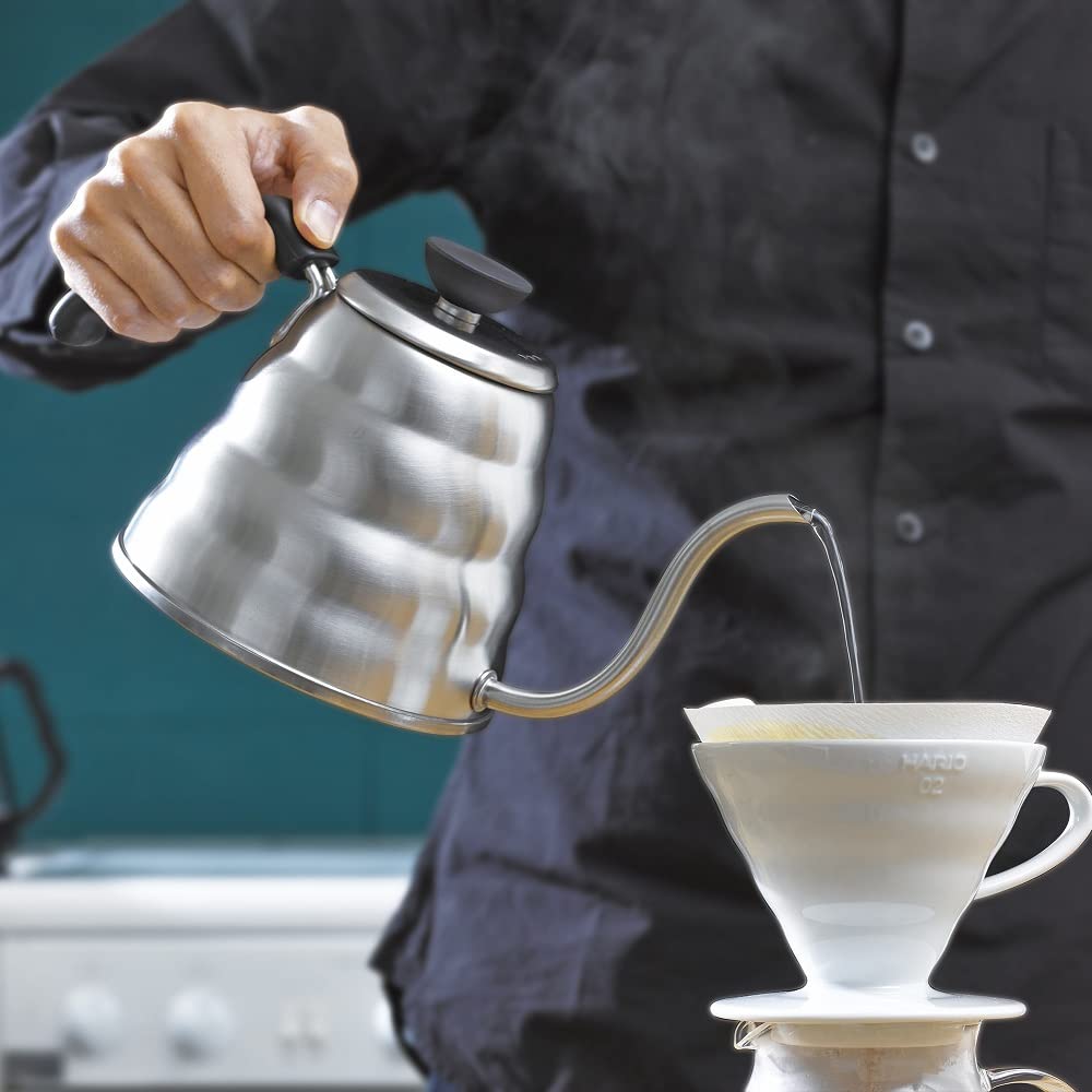 HARIO V60 Drip Kettle Buono, Hairline Silver, 800ml Capacity, Gas and Induction Compatible, Made In Japan, Perfect Gift (VKBR-120-HSV)