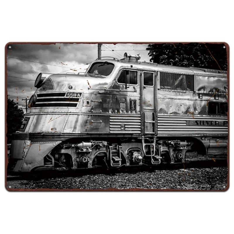 Vintage Metal Tin Poster Train Retro Metal Tin Signs Posters Plate Wall Decor for Bar Restaurant Cafe Clubs Retro Plaque