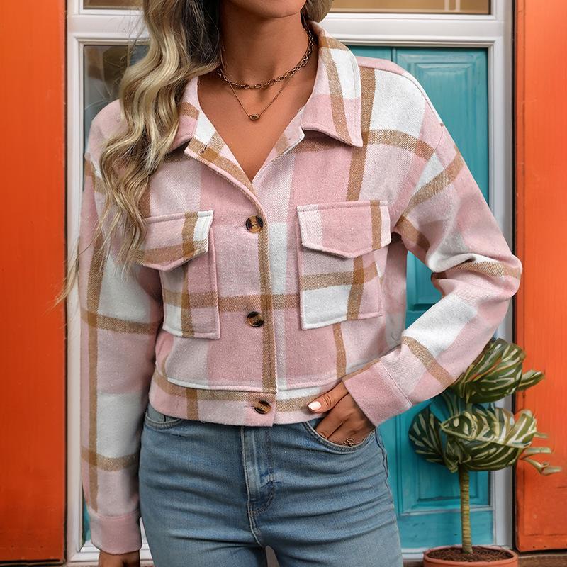 

MIEGOFCE осенне-зимняя новая женская куртка-рубашка в европейском и американском стиле в клетку с длинными рукавами 8301 XL розовый