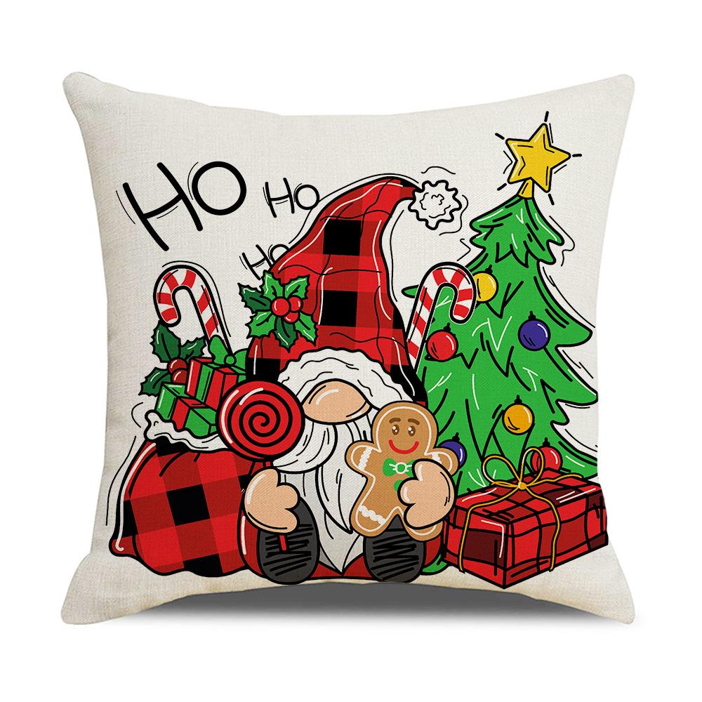 New Home Christmas Pillow Cover Linen Print Santa Claus Living Room Sofa Cushion Bedroom Cushion