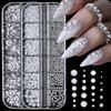 Boxed 3D Pearls White Sliver Nail Flatback Rhinestone Caviar Beads Mix Sizes Nail Art Decoration DIY Nail Charms Jewelry