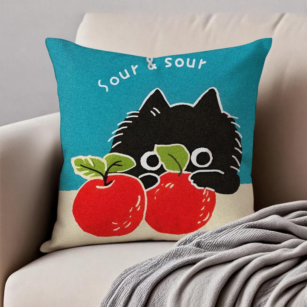 Cute Art Cartoon Handdrawn Cat Cushion Cover Pillowcase Antidustmite Invisible Zipper Short Plush Sofa Cushion