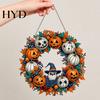 Party Decoration Accessory Fall Pumpkin Sunflower Wreath Hanging Decor, Acrylic Hand Painted High-Quality Material Window Ornament,