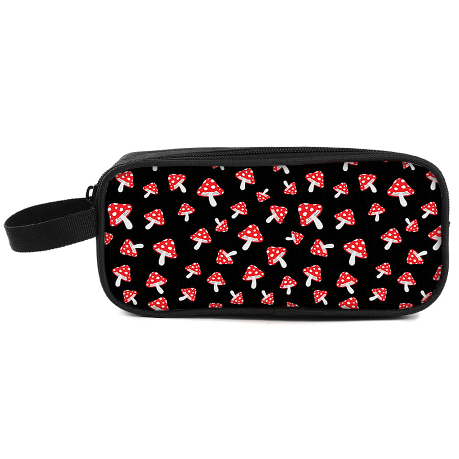 Mushroom Black Double Layered Pencil Case With Handheld For Boy And Girls Best Gift 2D Cartoon School Pencil Bag For Children