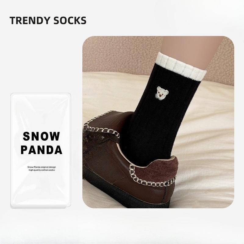 

Women s Cozy Winter-academic-style Cute Bear Embroidered Mid-calf Socks for Casual Sports Wear 1 pair
