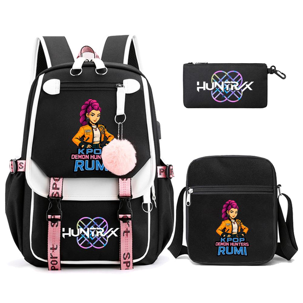3Pcs/set Anime K-pop Demon Hunters Printed Backpack with Shoulder Bag for Teenager Student Girl Boy Bookbag Large Capacity Travel Bag Kid Gift