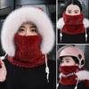Autumn And Winter Women Thermal Plush Hat Hood Scarf And Mask Ear Protection Windproof Thick Design For Riding Outdoor