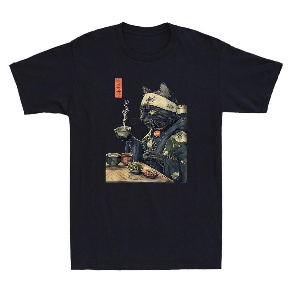Cat Drinking Tea Japanese Tea Ceremony Art Print Funny Mens Short Sleeve T-Shirt S